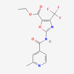 molecular formula C14H12F3N3O4 B7278698 Ethyl 2-[(2-methylpyridine-4-carbonyl)amino]-4-(trifluoromethyl)-1,3-oxazole-5-carboxylate 