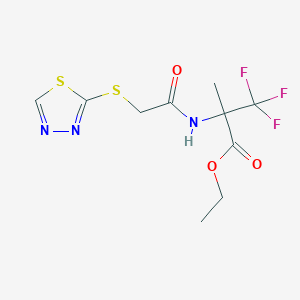 molecular formula C10H12F3N3O3S2 B7278730 Ethyl 3,3,3-trifluoro-2-methyl-2-[[2-(1,3,4-thiadiazol-2-ylsulfanyl)acetyl]amino]propanoate 