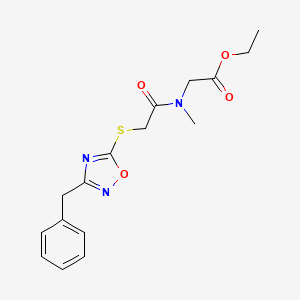 molecular formula C16H19N3O4S B7278924 Ethyl 2-[[2-[(3-benzyl-1,2,4-oxadiazol-5-yl)sulfanyl]acetyl]-methylamino]acetate 