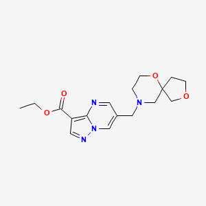 molecular formula C17H22N4O4 B7280499 Ethyl 6-(2,6-dioxa-9-azaspiro[4.5]decan-9-ylmethyl)pyrazolo[1,5-a]pyrimidine-3-carboxylate 