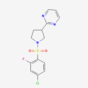 2-[1-(4-Chloro-2-fluorophenyl)sulfonylpyrrolidin-3-yl]pyrimidine