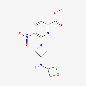 molecular formula C13H16N4O5 B7281843 Methyl 5-nitro-6-[3-(oxetan-3-ylamino)azetidin-1-yl]pyridine-2-carboxylate 