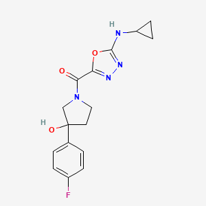 [5-(Cyclopropylamino)-1,3,4-oxadiazol-2-yl]-[3-(4-fluorophenyl)-3-hydroxypyrrolidin-1-yl]methanone