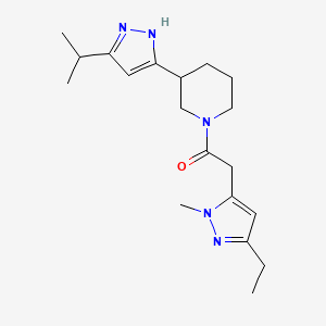 2-(5-ethyl-2-methylpyrazol-3-yl)-1-[3-(3-propan-2-yl-1H-pyrazol-5-yl)piperidin-1-yl]ethanone