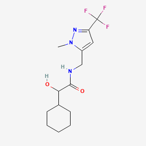 2-cyclohexyl-2-hydroxy-N-[[2-methyl-5-(trifluoromethyl)pyrazol-3-yl]methyl]acetamide