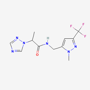 N-[[2-methyl-5-(trifluoromethyl)pyrazol-3-yl]methyl]-2-(1,2,4-triazol-1-yl)propanamide