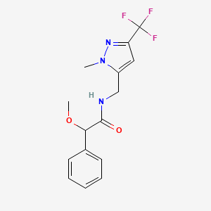 2-methoxy-N-[[2-methyl-5-(trifluoromethyl)pyrazol-3-yl]methyl]-2-phenylacetamide