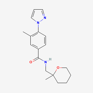 3-methyl-N-[(2-methyloxan-2-yl)methyl]-4-pyrazol-1-ylbenzamide