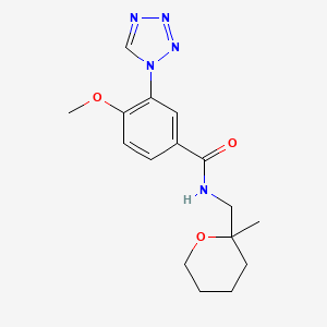 4-methoxy-N-[(2-methyloxan-2-yl)methyl]-3-(tetrazol-1-yl)benzamide