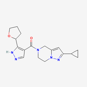 (2-cyclopropyl-6,7-dihydro-4H-pyrazolo[1,5-a]pyrazin-5-yl)-[5-(oxolan-2-yl)-1H-pyrazol-4-yl]methanone