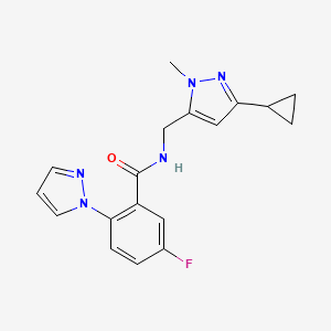 N-[(5-cyclopropyl-2-methylpyrazol-3-yl)methyl]-5-fluoro-2-pyrazol-1-ylbenzamide