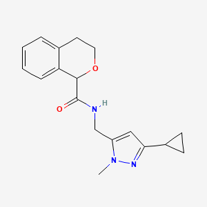 N-[(5-cyclopropyl-2-methylpyrazol-3-yl)methyl]-3,4-dihydro-1H-isochromene-1-carboxamide