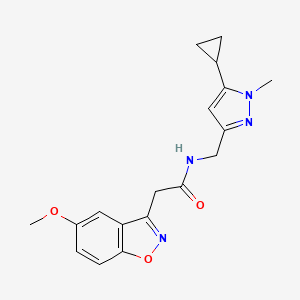 N-[(5-cyclopropyl-1-methylpyrazol-3-yl)methyl]-2-(5-methoxy-1,2-benzoxazol-3-yl)acetamide