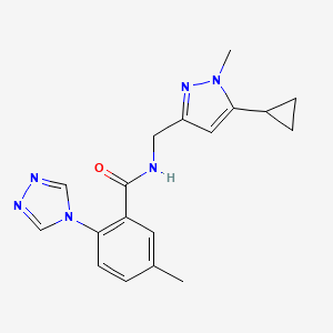 N-[(5-cyclopropyl-1-methylpyrazol-3-yl)methyl]-5-methyl-2-(1,2,4-triazol-4-yl)benzamide