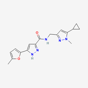 N-[(5-cyclopropyl-1-methylpyrazol-3-yl)methyl]-5-(5-methylfuran-2-yl)-1H-pyrazole-3-carboxamide