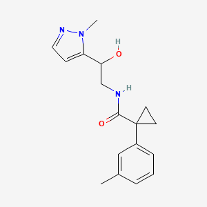 N-[2-hydroxy-2-(2-methylpyrazol-3-yl)ethyl]-1-(3-methylphenyl)cyclopropane-1-carboxamide