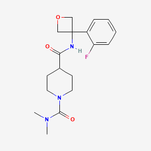 4-N-[3-(2-fluorophenyl)oxetan-3-yl]-1-N,1-N-dimethylpiperidine-1,4-dicarboxamide