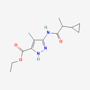 molecular formula C13H19N3O3 B7295028 ethyl 3-(2-cyclopropylpropanoylamino)-4-methyl-1H-pyrazole-5-carboxylate 