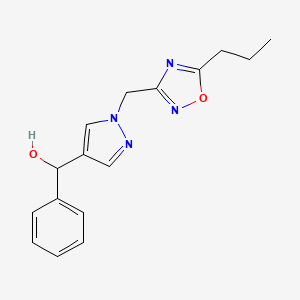 molecular formula C16H18N4O2 B7301016 Phenyl-[1-[(5-propyl-1,2,4-oxadiazol-3-yl)methyl]pyrazol-4-yl]methanol 