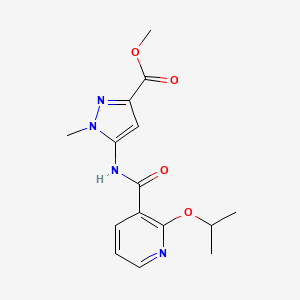 molecular formula C15H18N4O4 B7302683 Methyl 1-methyl-5-[(2-propan-2-yloxypyridine-3-carbonyl)amino]pyrazole-3-carboxylate 