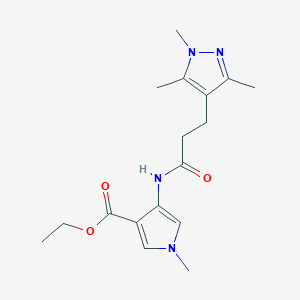 molecular formula C17H24N4O3 B7302770 Ethyl 1-methyl-4-[3-(1,3,5-trimethylpyrazol-4-yl)propanoylamino]pyrrole-3-carboxylate 