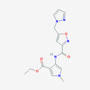 molecular formula C16H17N5O4 B7302784 Ethyl 1-methyl-4-[[5-(pyrazol-1-ylmethyl)-1,2-oxazole-3-carbonyl]amino]pyrrole-3-carboxylate 