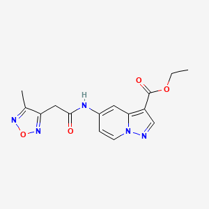 molecular formula C15H15N5O4 B7303031 Ethyl 5-[[2-(4-methyl-1,2,5-oxadiazol-3-yl)acetyl]amino]pyrazolo[1,5-a]pyridine-3-carboxylate 