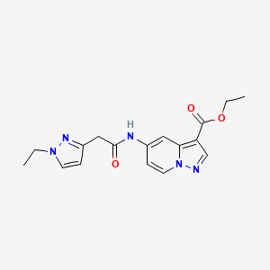 molecular formula C17H19N5O3 B7303037 Ethyl 5-[[2-(1-ethylpyrazol-3-yl)acetyl]amino]pyrazolo[1,5-a]pyridine-3-carboxylate 