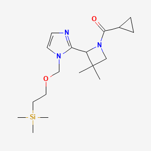 molecular formula C18H31N3O2Si B7303200 Cyclopropyl-[3,3-dimethyl-2-[1-(2-trimethylsilylethoxymethyl)imidazol-2-yl]azetidin-1-yl]methanone 