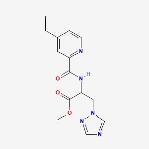 molecular formula C14H17N5O3 B7303294 Methyl 2-[(4-ethylpyridine-2-carbonyl)amino]-3-(1,2,4-triazol-1-yl)propanoate 