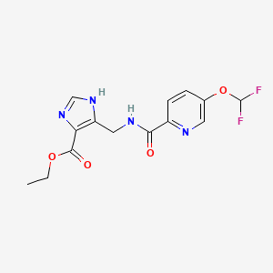 molecular formula C14H14F2N4O4 B7303311 ethyl 5-[[[5-(difluoromethoxy)pyridine-2-carbonyl]amino]methyl]-1H-imidazole-4-carboxylate 