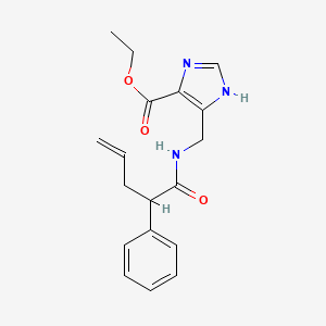 molecular formula C18H21N3O3 B7303320 ethyl 5-[(2-phenylpent-4-enoylamino)methyl]-1H-imidazole-4-carboxylate 