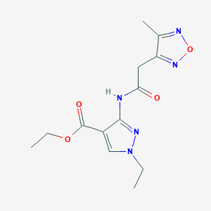 molecular formula C13H17N5O4 B7303494 Ethyl 1-ethyl-3-[[2-(4-methyl-1,2,5-oxadiazol-3-yl)acetyl]amino]pyrazole-4-carboxylate 