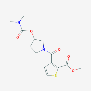 molecular formula C14H18N2O5S B7303820 Methyl 3-[3-(dimethylcarbamoyloxy)pyrrolidine-1-carbonyl]thiophene-2-carboxylate 