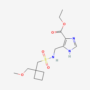 molecular formula C14H23N3O5S B7304132 ethyl 5-[[[1-(methoxymethyl)cyclobutyl]methylsulfonylamino]methyl]-1H-imidazole-4-carboxylate 