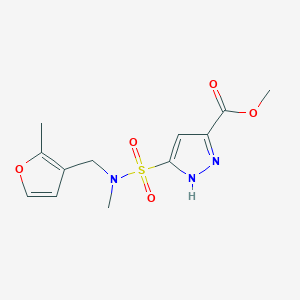 molecular formula C12H15N3O5S B7304601 methyl 5-[methyl-[(2-methylfuran-3-yl)methyl]sulfamoyl]-1H-pyrazole-3-carboxylate 