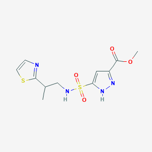 molecular formula C11H14N4O4S2 B7304612 methyl 5-[2-(1,3-thiazol-2-yl)propylsulfamoyl]-1H-pyrazole-3-carboxylate 