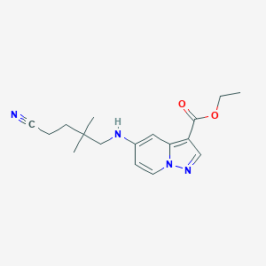 molecular formula C17H22N4O2 B7304730 Ethyl 5-[(4-cyano-2,2-dimethylbutyl)amino]pyrazolo[1,5-a]pyridine-3-carboxylate 