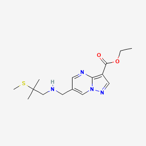 molecular formula C15H22N4O2S B7305089 Ethyl 6-[[(2-methyl-2-methylsulfanylpropyl)amino]methyl]pyrazolo[1,5-a]pyrimidine-3-carboxylate 