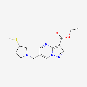 molecular formula C15H20N4O2S B7305099 Ethyl 6-[(3-methylsulfanylpyrrolidin-1-yl)methyl]pyrazolo[1,5-a]pyrimidine-3-carboxylate 