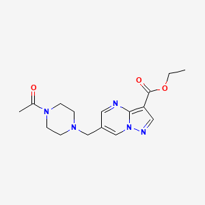 molecular formula C16H21N5O3 B7305106 Ethyl 6-[(4-acetylpiperazin-1-yl)methyl]pyrazolo[1,5-a]pyrimidine-3-carboxylate 