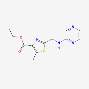 molecular formula C12H14N4O2S B7305325 Ethyl 5-methyl-2-[(pyrazin-2-ylamino)methyl]-1,3-thiazole-4-carboxylate 