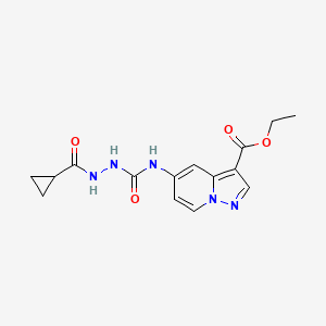 molecular formula C15H17N5O4 B7305542 Ethyl 5-[(cyclopropanecarbonylamino)carbamoylamino]pyrazolo[1,5-a]pyridine-3-carboxylate 