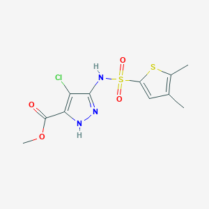 molecular formula C11H12ClN3O4S2 B7306465 methyl 4-chloro-3-[(4,5-dimethylthiophen-2-yl)sulfonylamino]-1H-pyrazole-5-carboxylate 