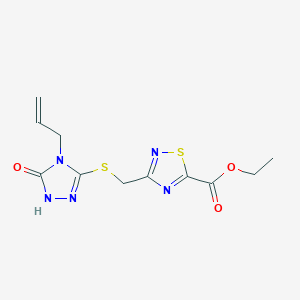 molecular formula C11H13N5O3S2 B7306815 ethyl 3-[(5-oxo-4-prop-2-enyl-1H-1,2,4-triazol-3-yl)sulfanylmethyl]-1,2,4-thiadiazole-5-carboxylate 