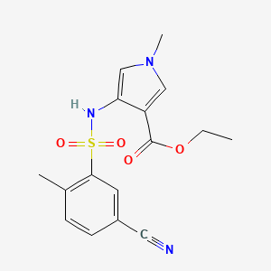 molecular formula C16H17N3O4S B7306876 Ethyl 4-[(5-cyano-2-methylphenyl)sulfonylamino]-1-methylpyrrole-3-carboxylate 