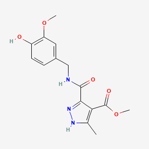 molecular formula C15H17N3O5 B7308102 methyl 3-[(4-hydroxy-3-methoxyphenyl)methylcarbamoyl]-5-methyl-1H-pyrazole-4-carboxylate 