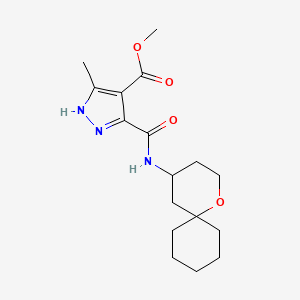 molecular formula C17H25N3O4 B7308124 methyl 5-methyl-3-(1-oxaspiro[5.5]undecan-4-ylcarbamoyl)-1H-pyrazole-4-carboxylate 