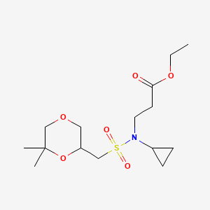 molecular formula C15H27NO6S B7308613 Ethyl 3-[cyclopropyl-[(6,6-dimethyl-1,4-dioxan-2-yl)methylsulfonyl]amino]propanoate 