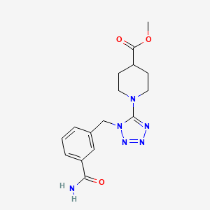 molecular formula C16H20N6O3 B7309578 Methyl 1-[1-[(3-carbamoylphenyl)methyl]tetrazol-5-yl]piperidine-4-carboxylate 